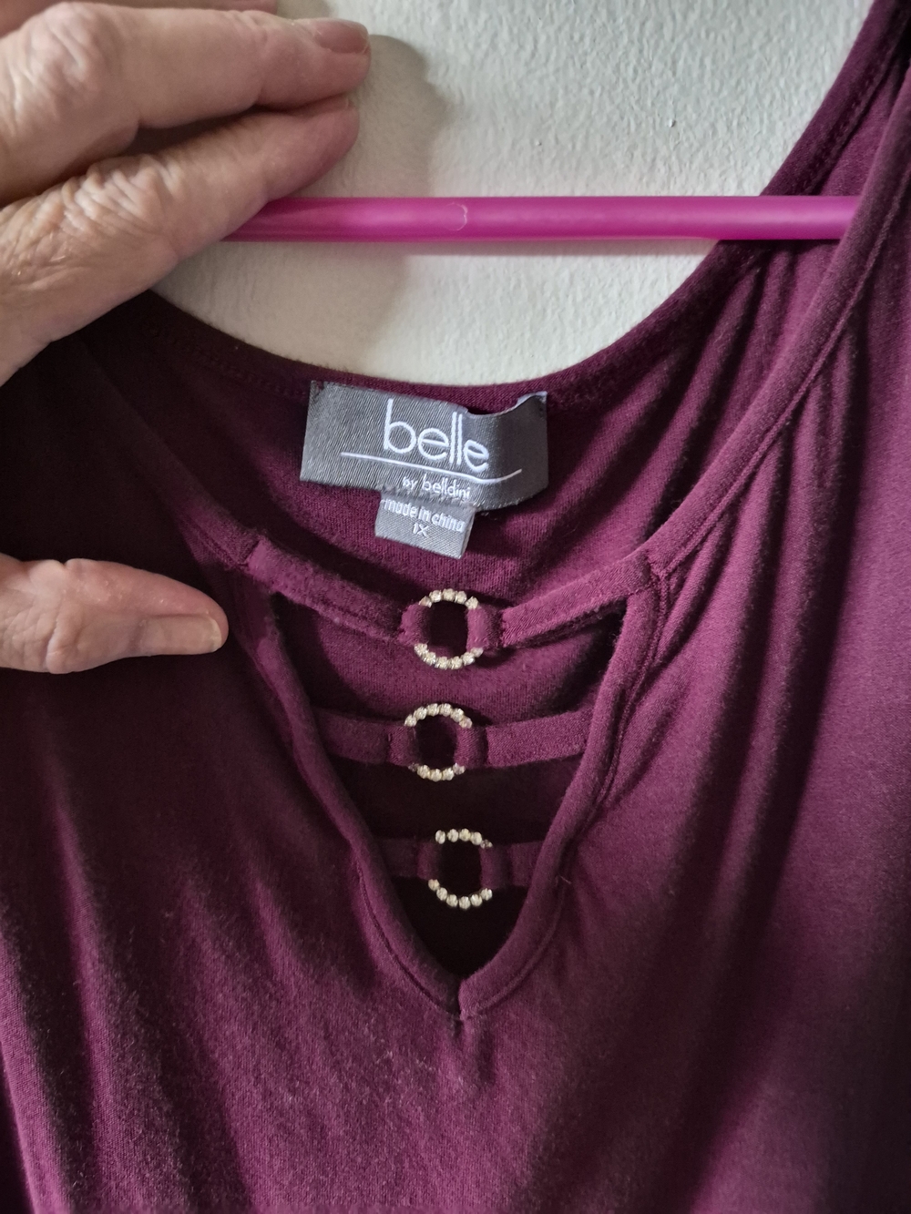 Belle Plum Strappy Ring-Accent Blouse